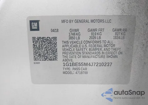 2018 Chevrolet Cruze Lt Auto from USA, damaged, VIN 1G1BE5SM4J7210237